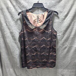 Daniel Rainn Women's Sleeveless Lace Top Beaded Pearl Collar Size M Black Pink